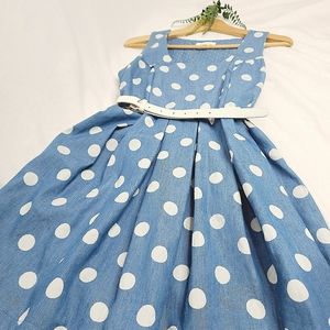 🌻MONTEAU Jean Blue Polka-Dot dress with Belt🌻